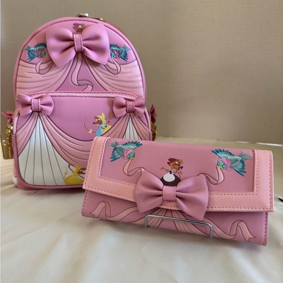Loungefly Handbags - Loungefly Disney Princess Cinderella Pink Dress Mini Backpack & Wallet Set